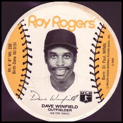 1983 Roy Rogers New York Yankees Discs Dave Winfield